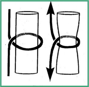 Passage correct: Le fil forme une boucle qui se ferme sur elle même pour attraper le tendon